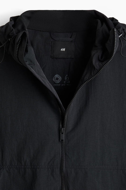 Black Hooded Zip Jacket – Lightweight Windbreaker Jacket
