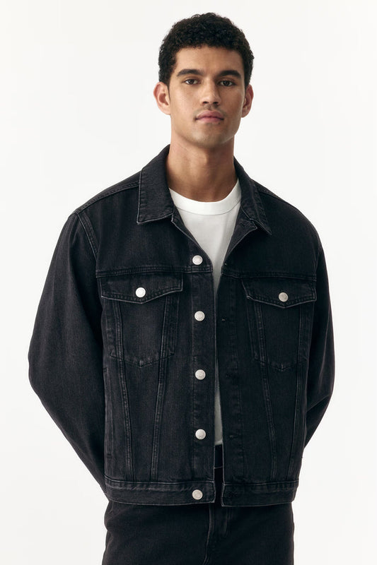 Black Denim Jacket – Classic Button-Up Trucker Jacket