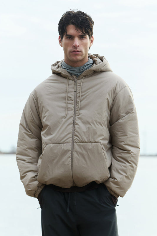 Beige Hooded Puffer Jacket – Lightweight Insulated Winter Jacket