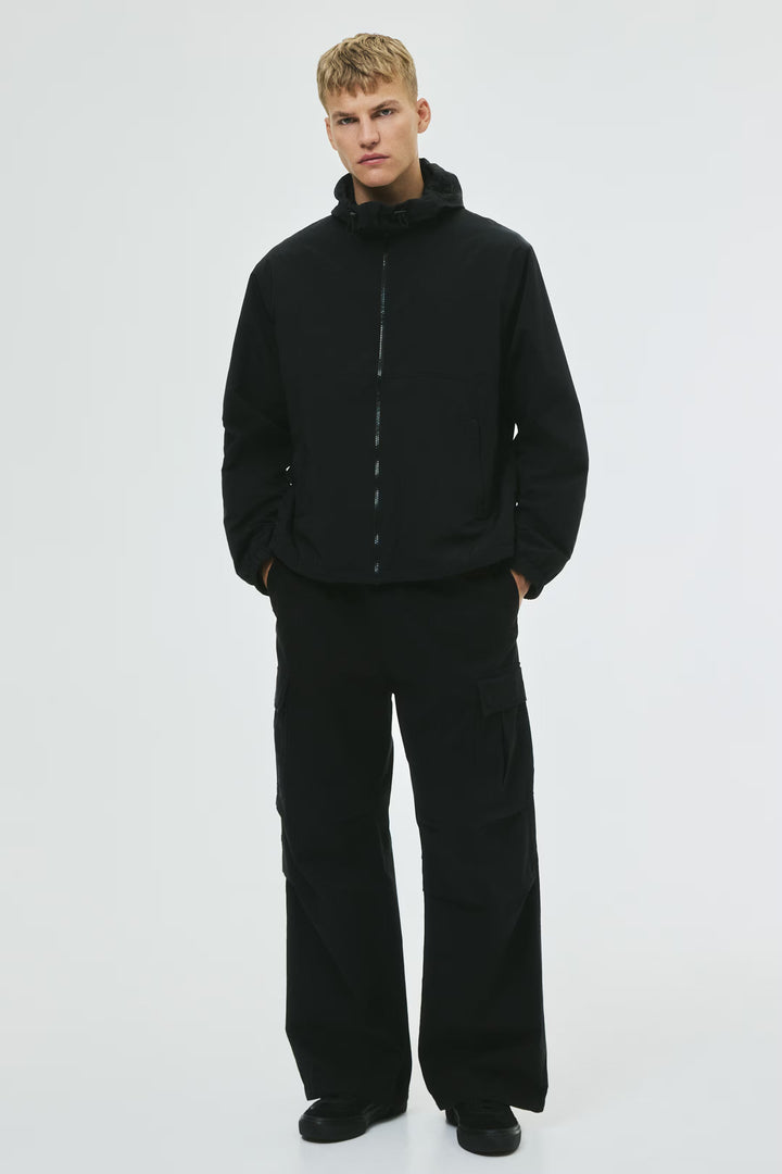 Black Hooded Zip Jacket – Lightweight Windbreaker Jacket