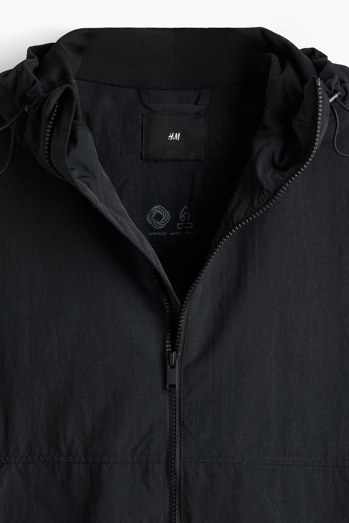 Black Hooded Zip Jacket – Lightweight Windbreaker Jacket