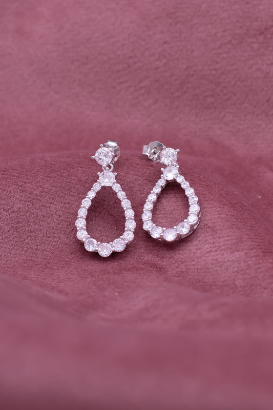 Teardrop CZ Crystal Drop Earrings – Silver Diamond Look Dangler for Women