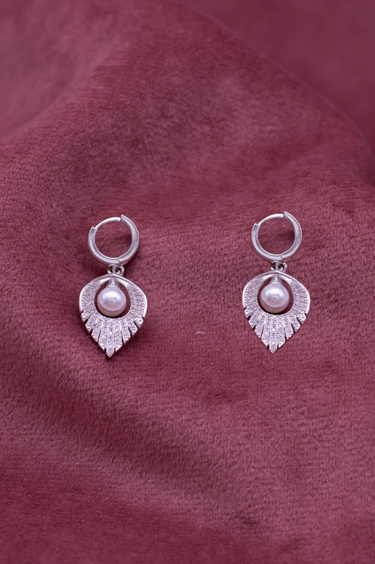 Elegant Pearl Leaf Drop Earrings | Silver CZ Dangle Earrings for Women & Girls | Party & Daily Wear Jewelry