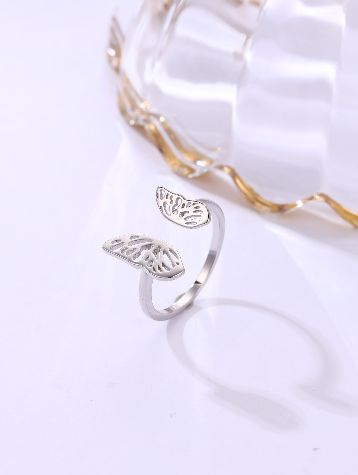 Silver Adjustable Leaf Ring | Open Nature-Inspired Ring for Women & Girls | Minimal Leaf Design Jewelry