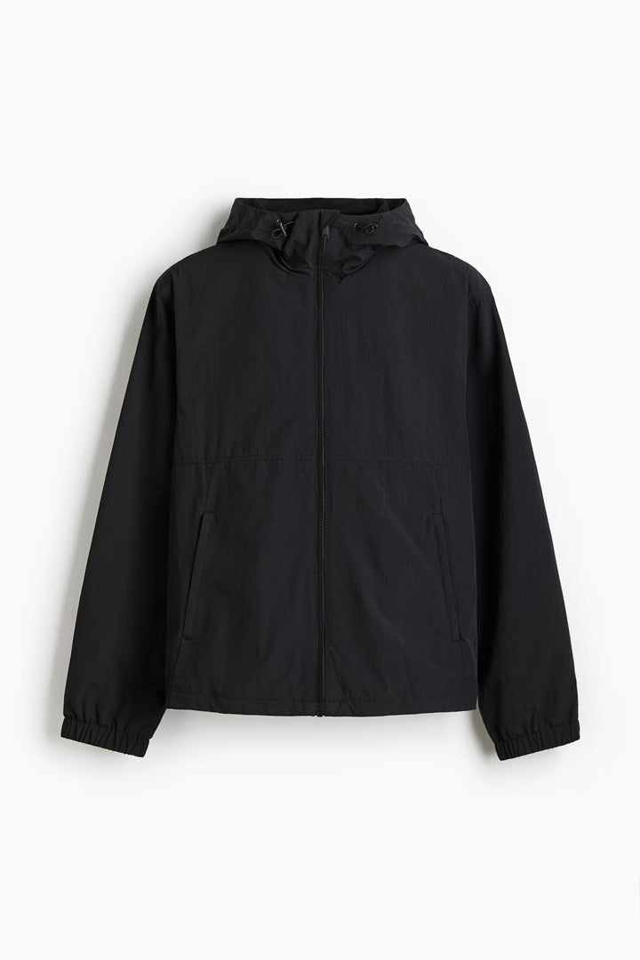 Black Hooded Zip Jacket – Lightweight Windbreaker Jacket