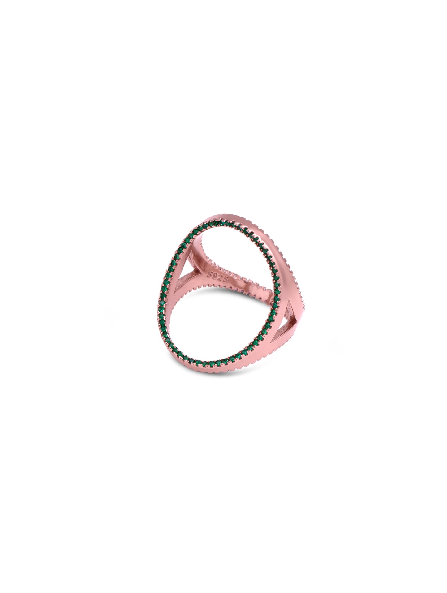 Rose Gold Pink Crystal Halo Statement Ring – Double Band Geometric Fashion Jewelry